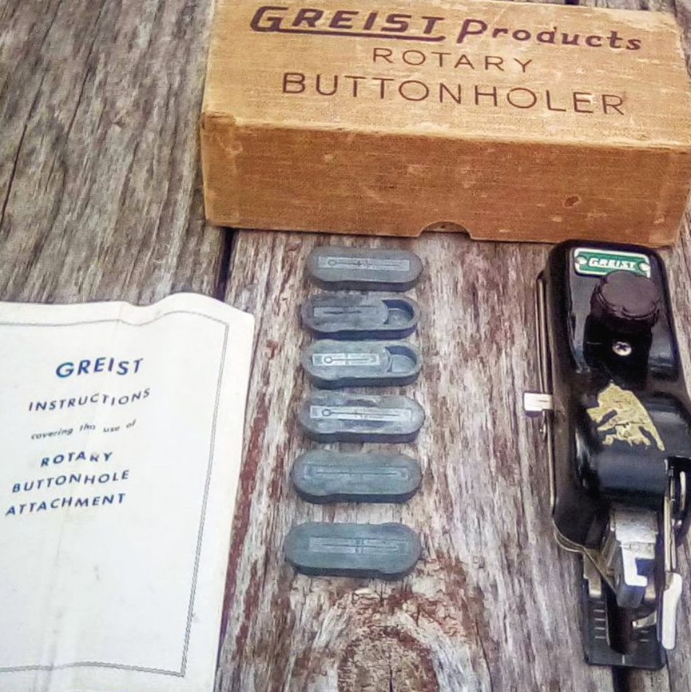 Vintage 1940s-50s Griest Rotary Buttonholer Singer Low-Shank w/ Box & Templates